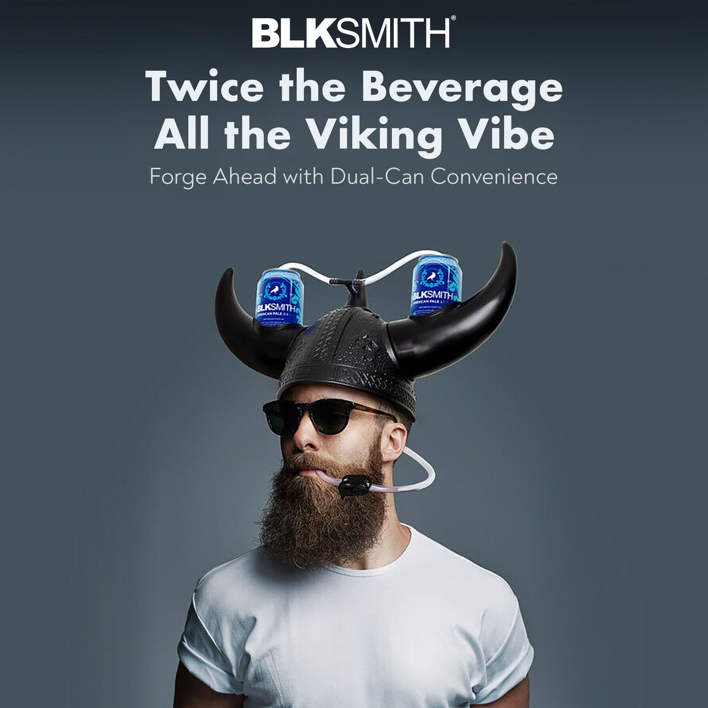BLKSMITH Viking Drinking Helmet with Straws - Funny Beer Hat Holds 2 Cans - Adjustable Novelty Drinking Helmet Fits 16-24" Head - Gag Gift for Men