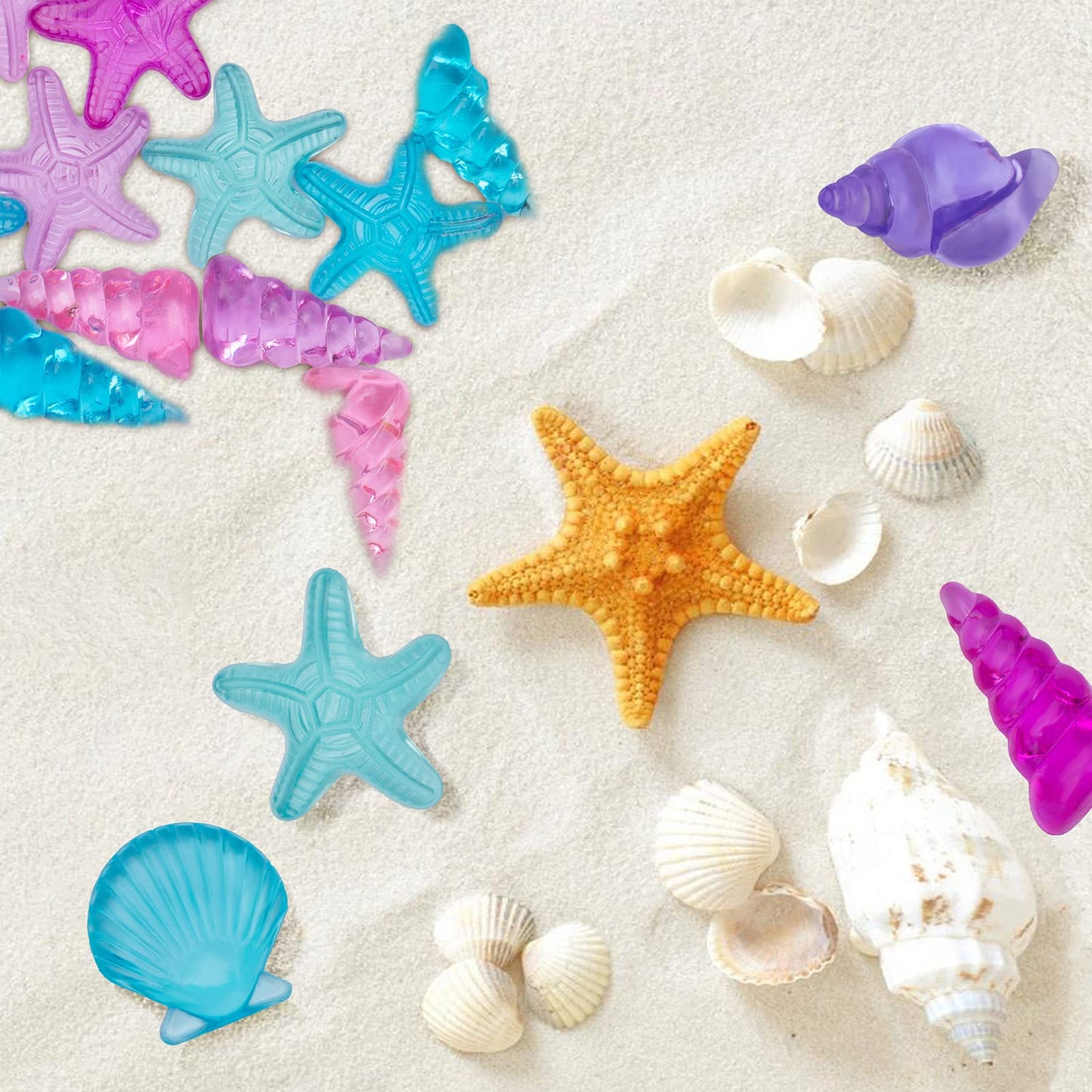 NLR [94pcs 500g] Colorful Acrylic Sea Shell/Conch/Starfish Gems Set, Beach Holiday|Swimming Pool Diving|Treasure Hunt|Mermaid Party Favor|Bath