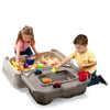 Simplay3 Mountain Road Adventure Sandbox for Kids Ages 1.5+, Includes 2 Monster Trucks and Hinged Cover, Double-Sided Sensory Play Table for Sand