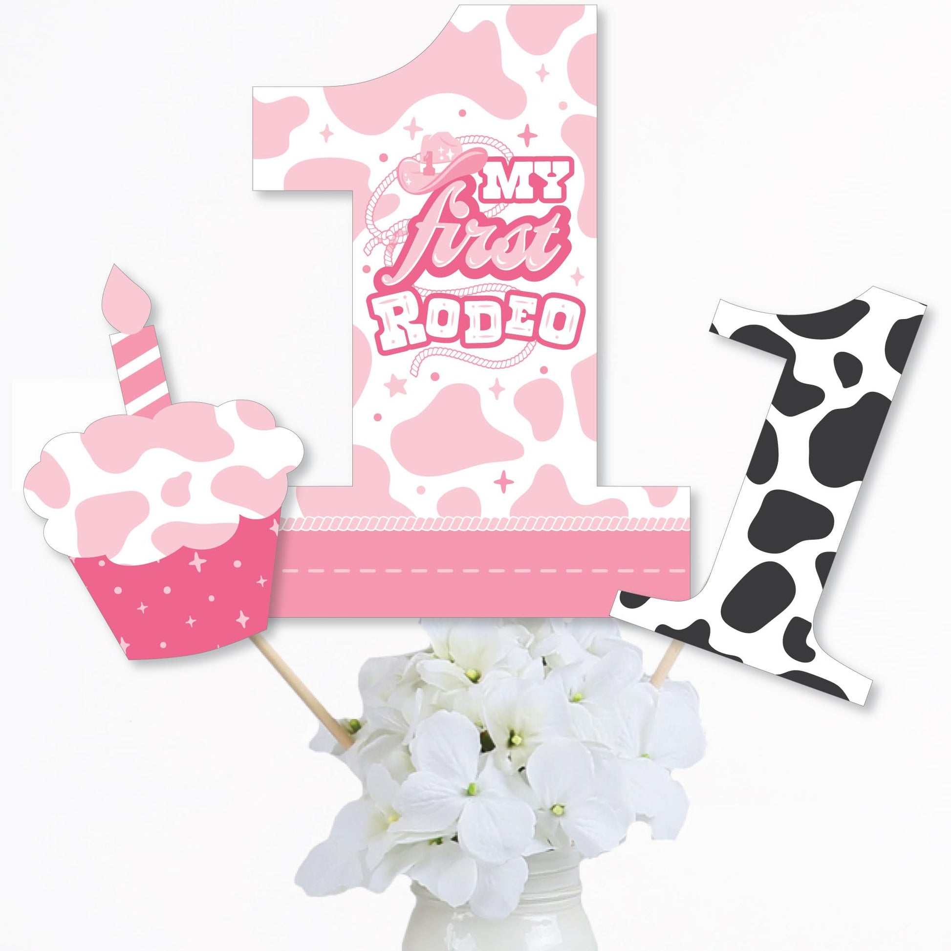 Big Dot of Happiness Pink First Rodeo - Cowgirl 1st Birthday Party Centerpiece Sticks - Table Toppers - Set of 15