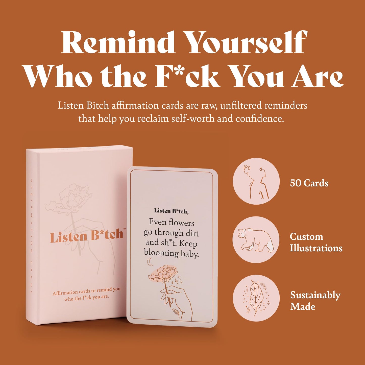 Listen B*tch Affirmation Cards | 50 Sassy Self Love & Encouragement Cards