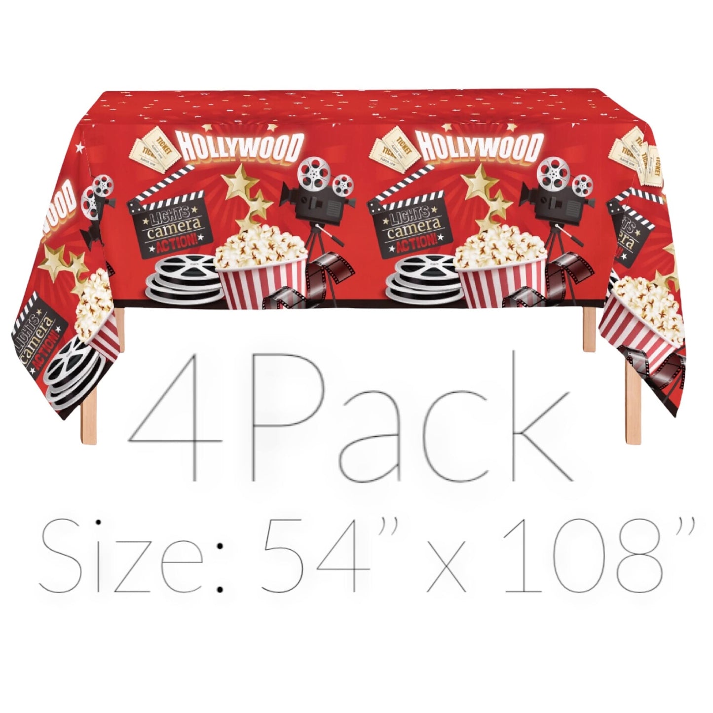 Oojami 4 Pack Table Cover Movie Night Theme Tablecloth Large Size 54" x 108" Ideal for Movie Night Themed Party Table Cover Party Supplies