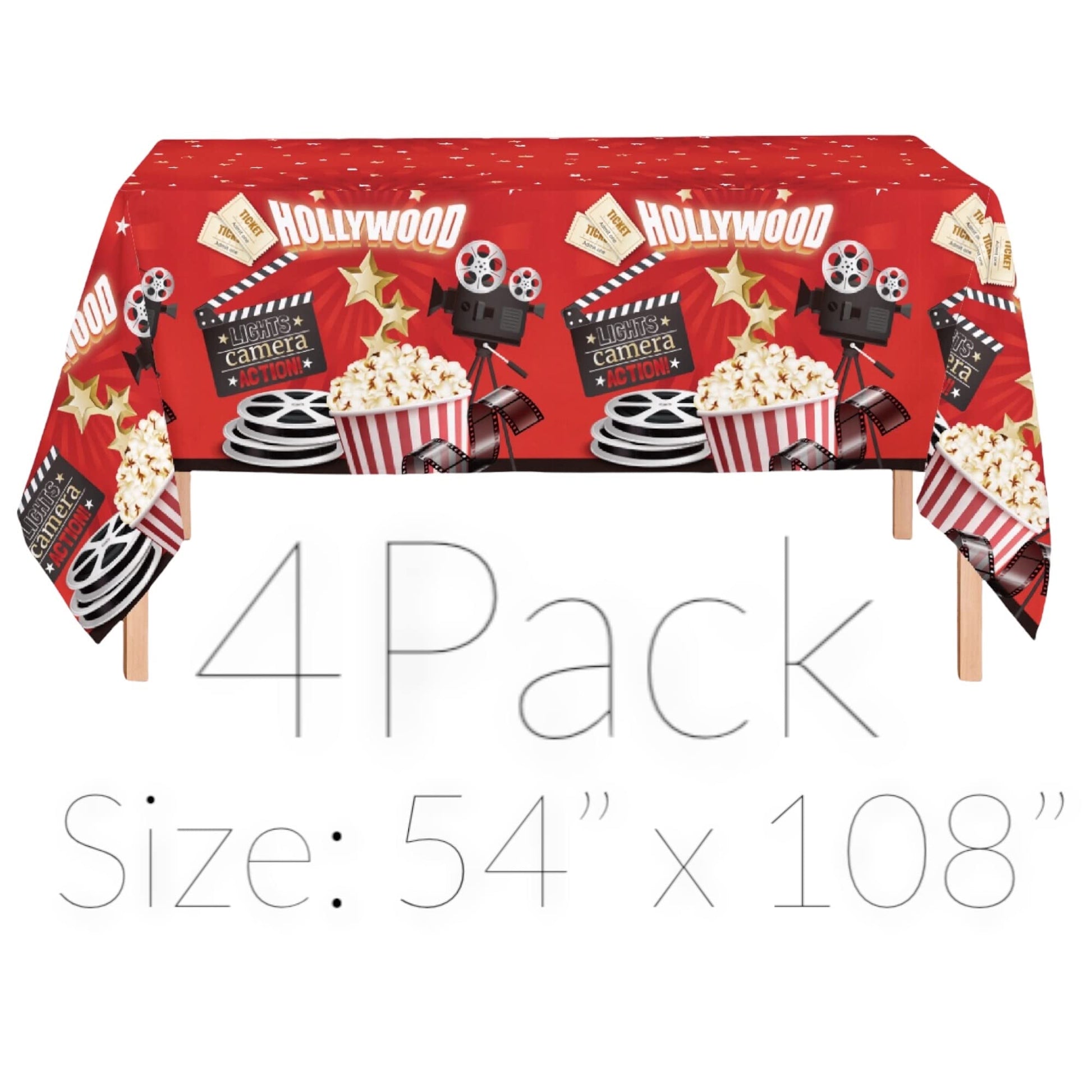 Oojami 4 Pack Table Cover Movie Night Theme Tablecloth Large Size 54" x 108" Ideal for Movie Night Themed Party Table Cover Party Supplies