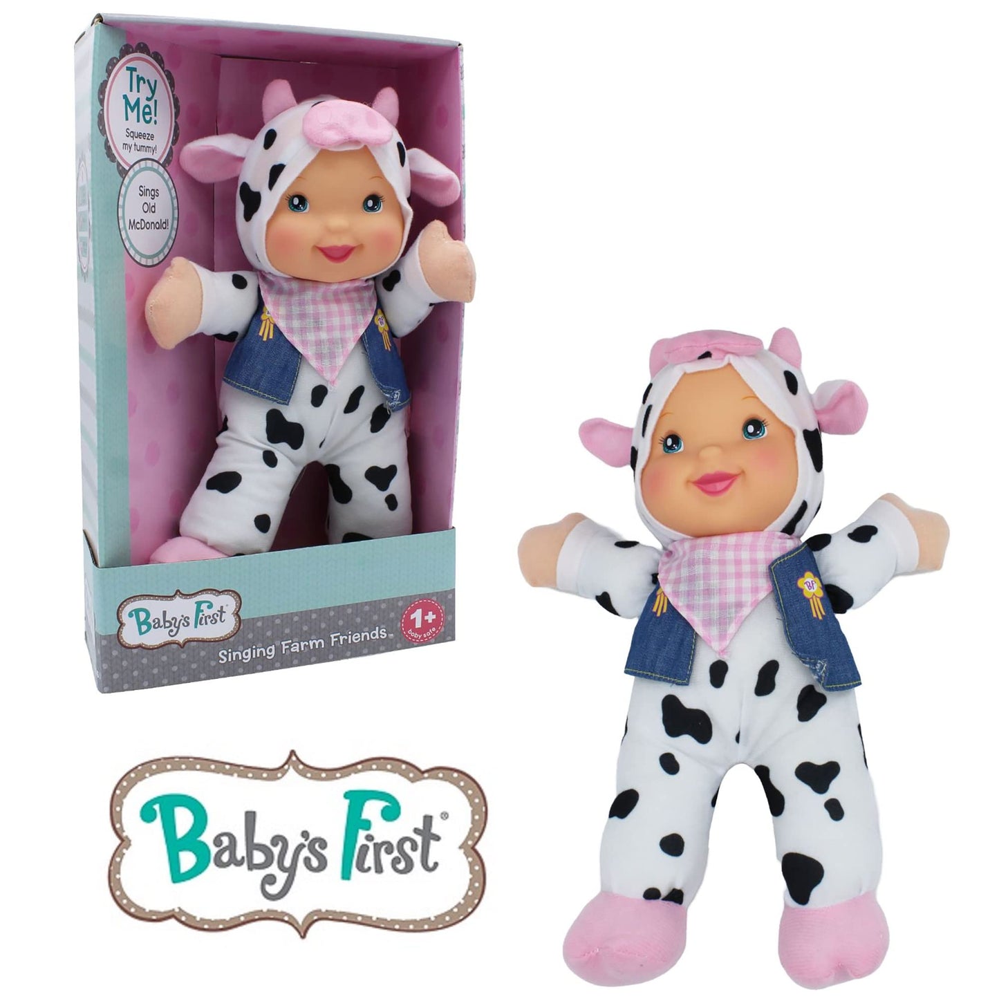 Baby's First (Bilingual - English-Spanish) 12" Farm Animal Friends Cow Soft & Cuddly Singing Musical Doll, Sings Old McDonald Had a Farm