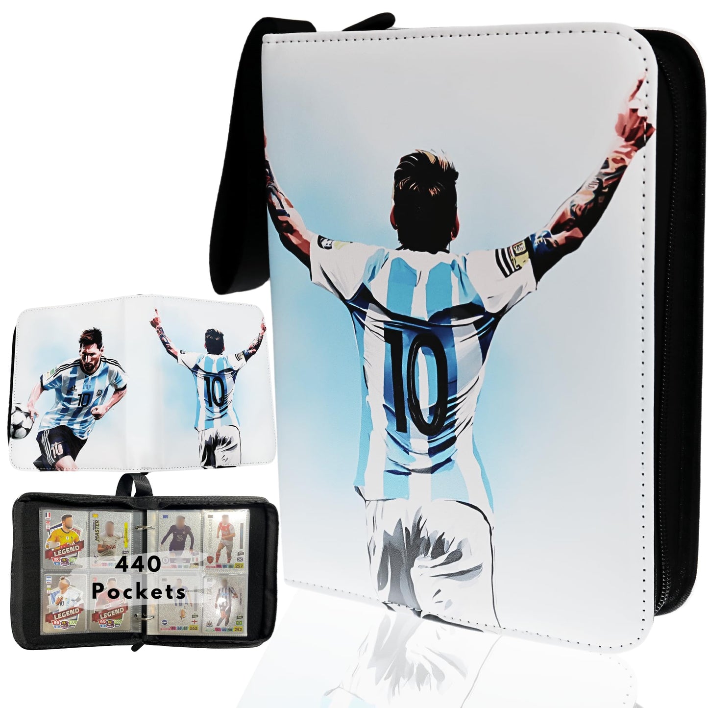 Soccer Card Binder 440 Pockets- Waterproof Trading Card Album with 55 Removable Sleeves Fit - 3 Rings with Zipper -Compatible with Topps Sports Cards
