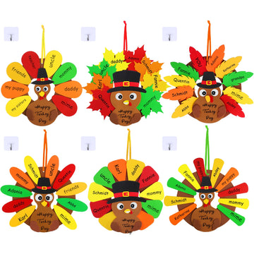 Winlyn 12 Sets Thanksgiving Wreath Signs Decorations Art Sets DIY Thanksgiving Craft Kits Give Thanks Turkey Fall Maple Leaf Foam Stickers Googly Eyes
