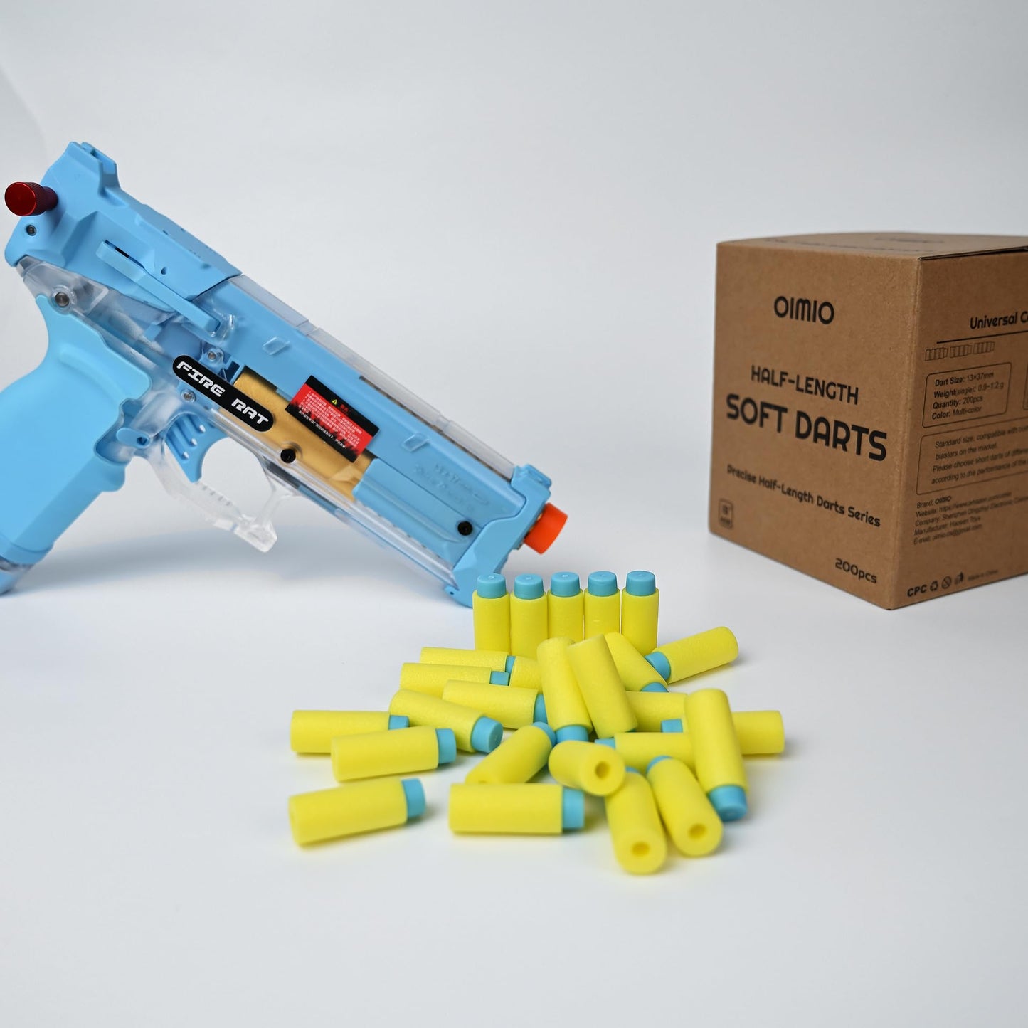 OIMIO Half Length Darts Refill Pack, 200pcs Short Soft Bullets Compatible With Dart Zone, Nerf, Worker, Zhenweiqi, 14+ (Blue Yellow)
