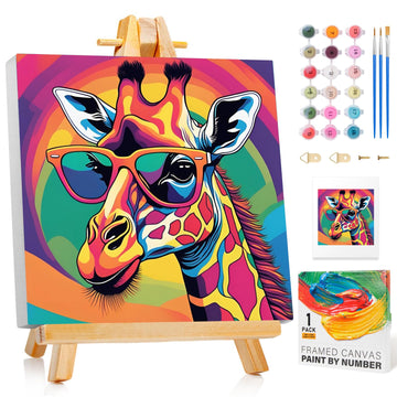 GEEHEIY Paint by Numbers Kit for Kids with Frame - Without Easel, Giraffe Paint by Number for Kids Ages 8-12, DIY Acrylic Oil Painting for Home Wall