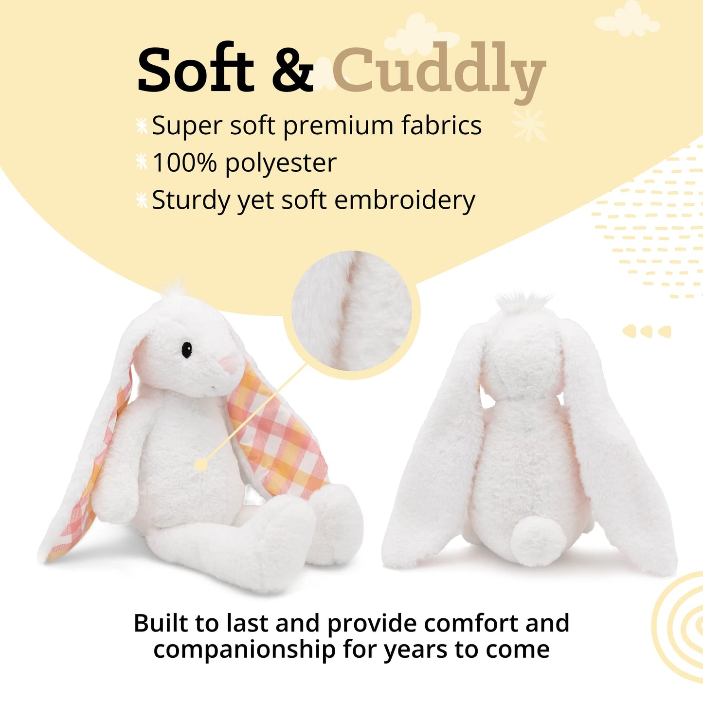 Plushible Easter Bunny Stuffed Animal, 14" (White) - Soft Embroidered Stuffed Bunny Plush Toy for Kids, Newborns, Boys & Girls, Cuddly and Adorable