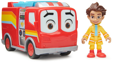 DC Comics Disney Junior Firebuds, Bo and Flash, Action Figure and Fire Engine Vehicle with Interactive Eye Movement, Kids’ Toys for Boys and Girls