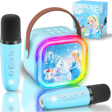Kids Karaoke Machine for Kids Frozen Toys Gift, Mini Karaoke Machine with 2 Wireless Microphones for Girl 3 4 5 6 7 8 Year Old Girl Birthday Gifts for