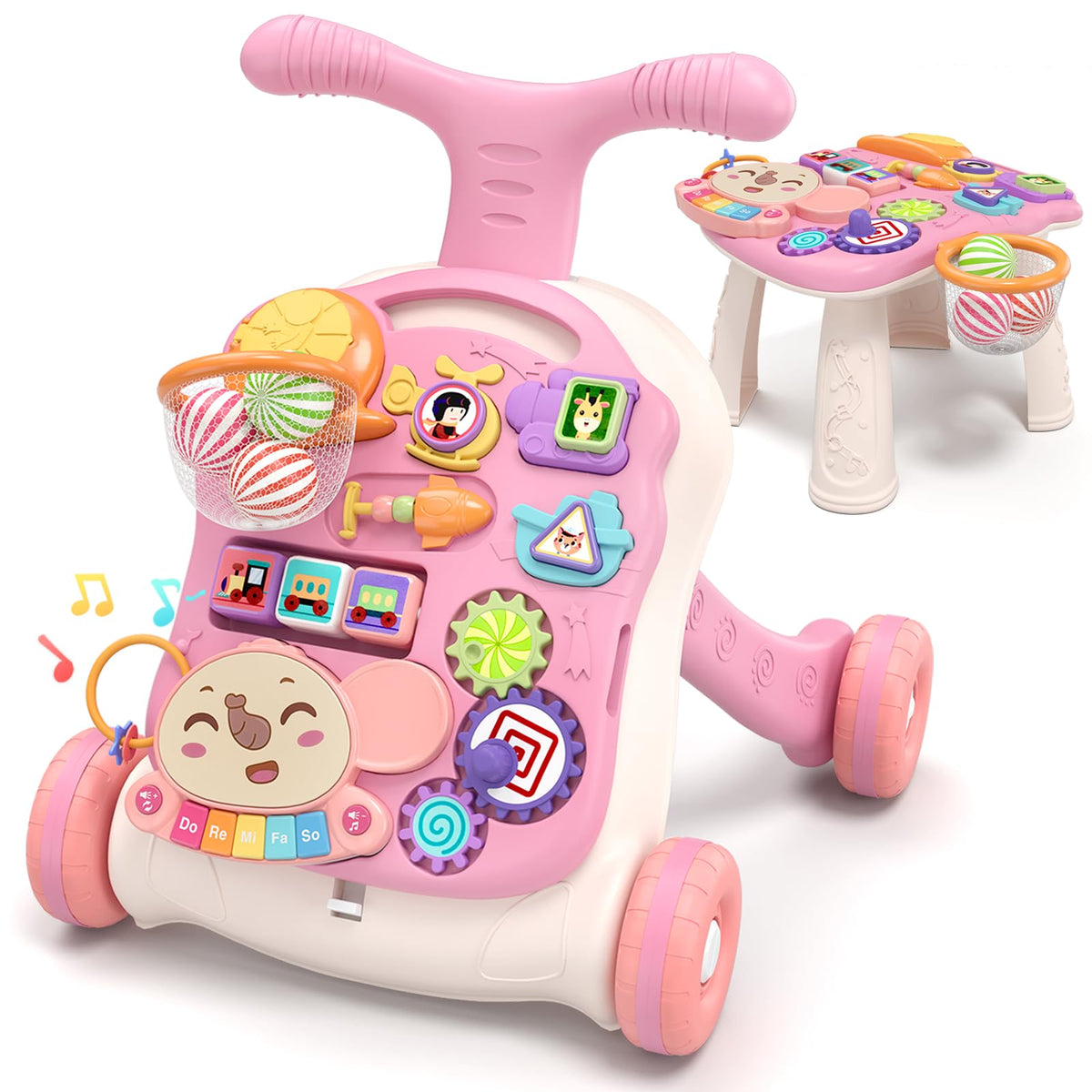 QDRAGON 3 in 1 Baby Walker and Activity Center for Girl, Learning to Walk, Sit to Stand, Early Educational Push Toys with Music Panel for Infant