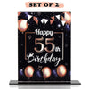 LINGTEER Happy 55th Birthday Decorations, 2Pcs Black&Gold Stand Print Acrylic Table Centerpieces Backdrop Board- Cheers to 55 Years Old Fun Birthday