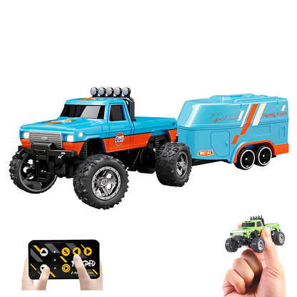 YRounee 1:64 Mini RC Monster Truck with LED Lights | 2.4GHz Off-Road Remote Control Car | 3 Speed Adjustable, USB Rechargeable Alloy RC Truck for Kids
