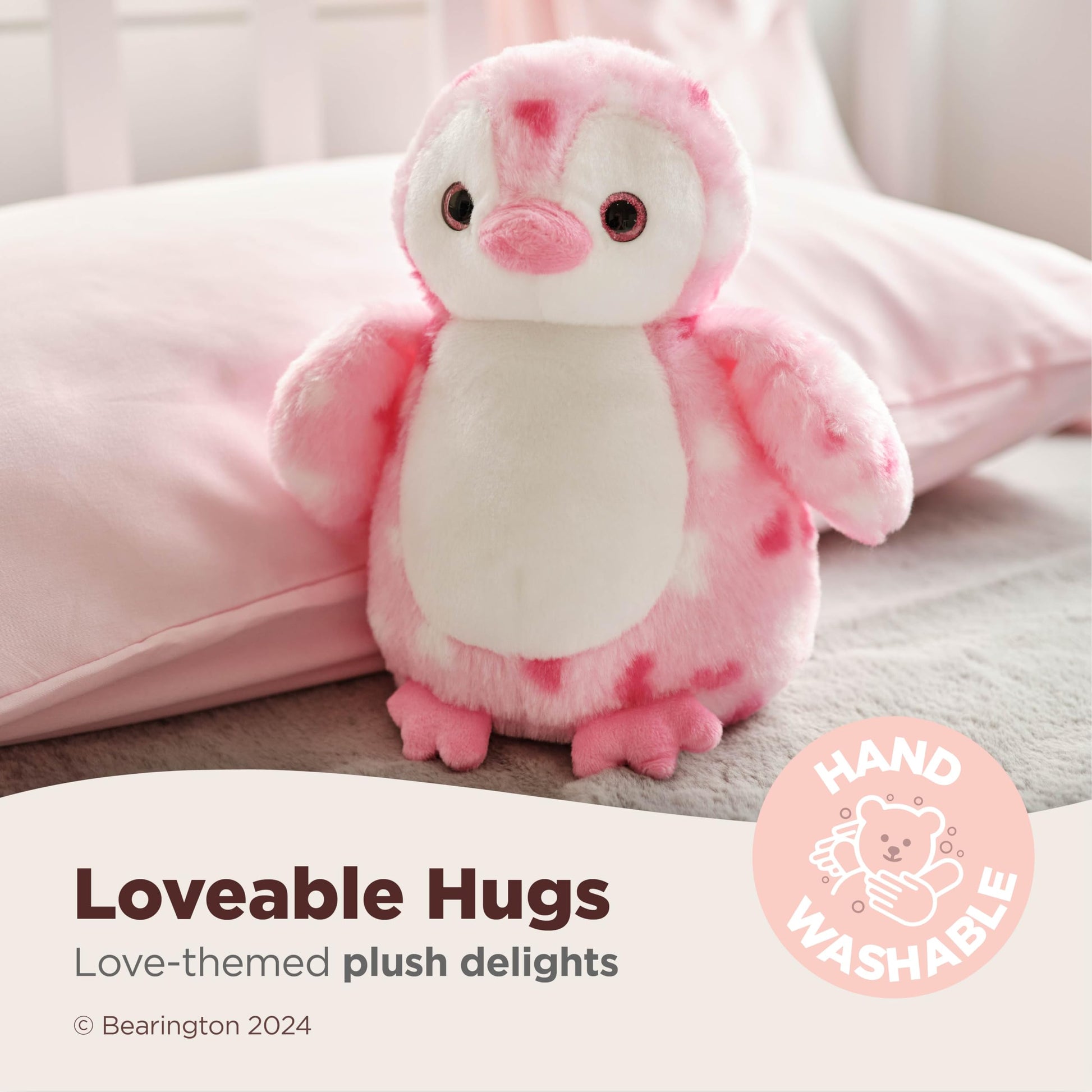 Bearington Precious Heart Penguin Stuffed Animal - 9" Pink and White Valentines Stuffed Animal with Soft Fur and Weighted Inner Bean Bags - Adorable