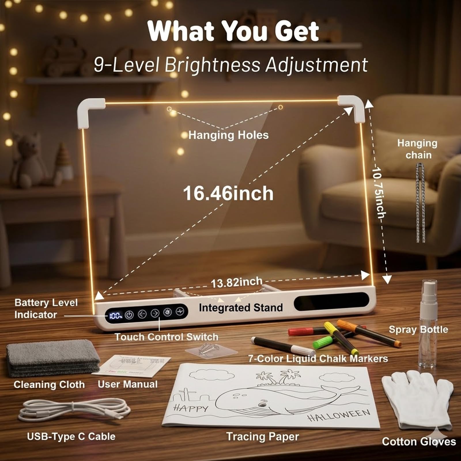 LED Light Up Drawing Board for Kids 5-12, 16''LED Note Board with Colors & Dimmable Glow, Scratch-Resistant Acrylic Magic Writing Board,Creative