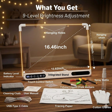 LED Light Up Drawing Board for Kids 5-12, 16''LED Note Board with Colors & Dimmable Glow, Scratch-Resistant Acrylic Magic Writing Board,Creative
