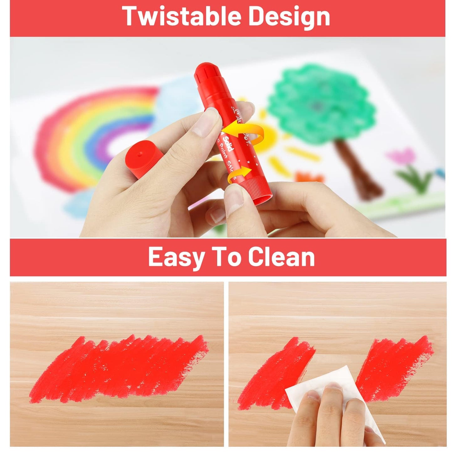 MayMoi Tempera Paint Sticks - 30 Bright Colors, Quick Drying, Easy to Color and Washable Crayons for Teens and Students