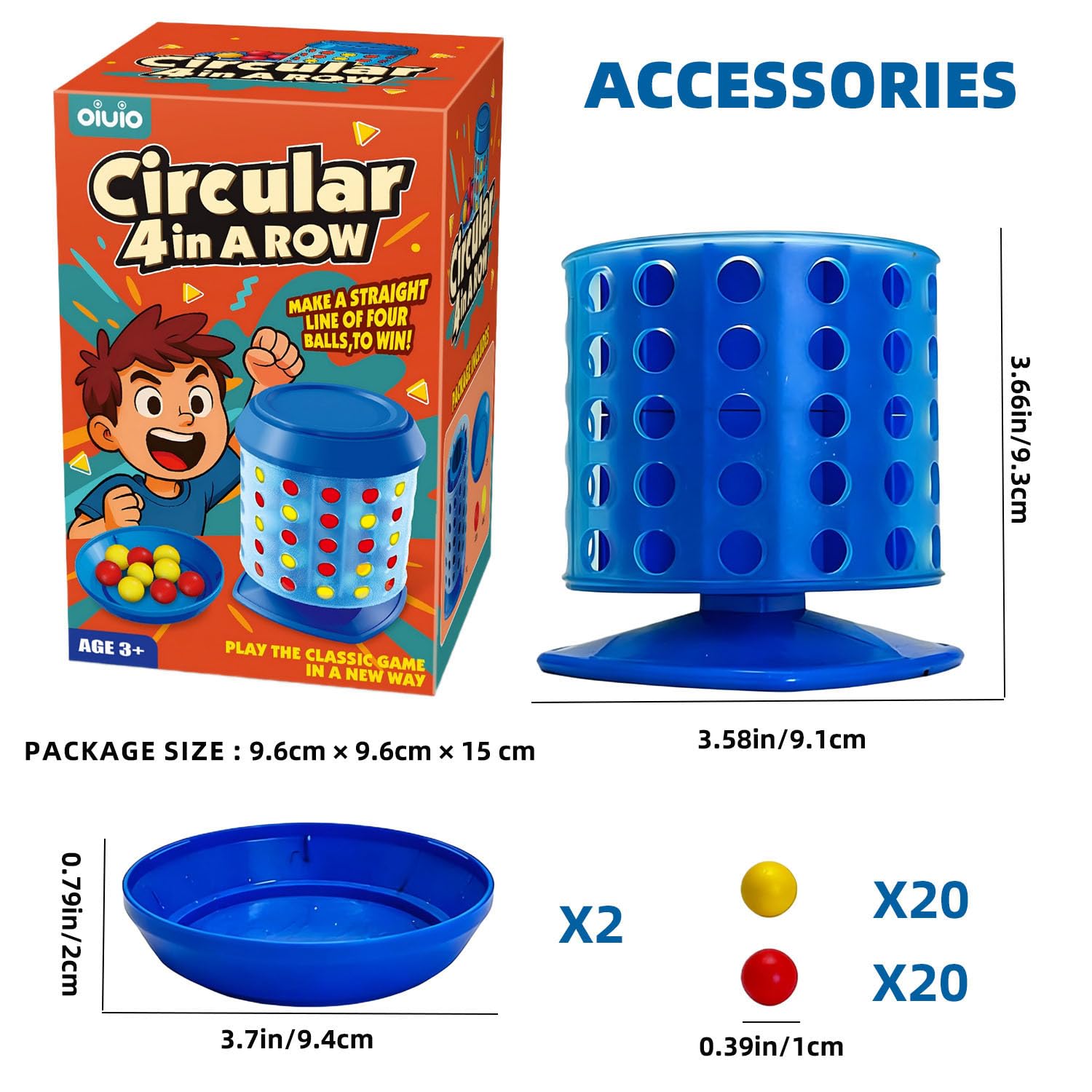 oiuio Circular 4 in a Row Game - 3D Strategy Board Game for Kids & Adults | Play the Classic Game in a New Way, Desktop Toy for Family, Portable