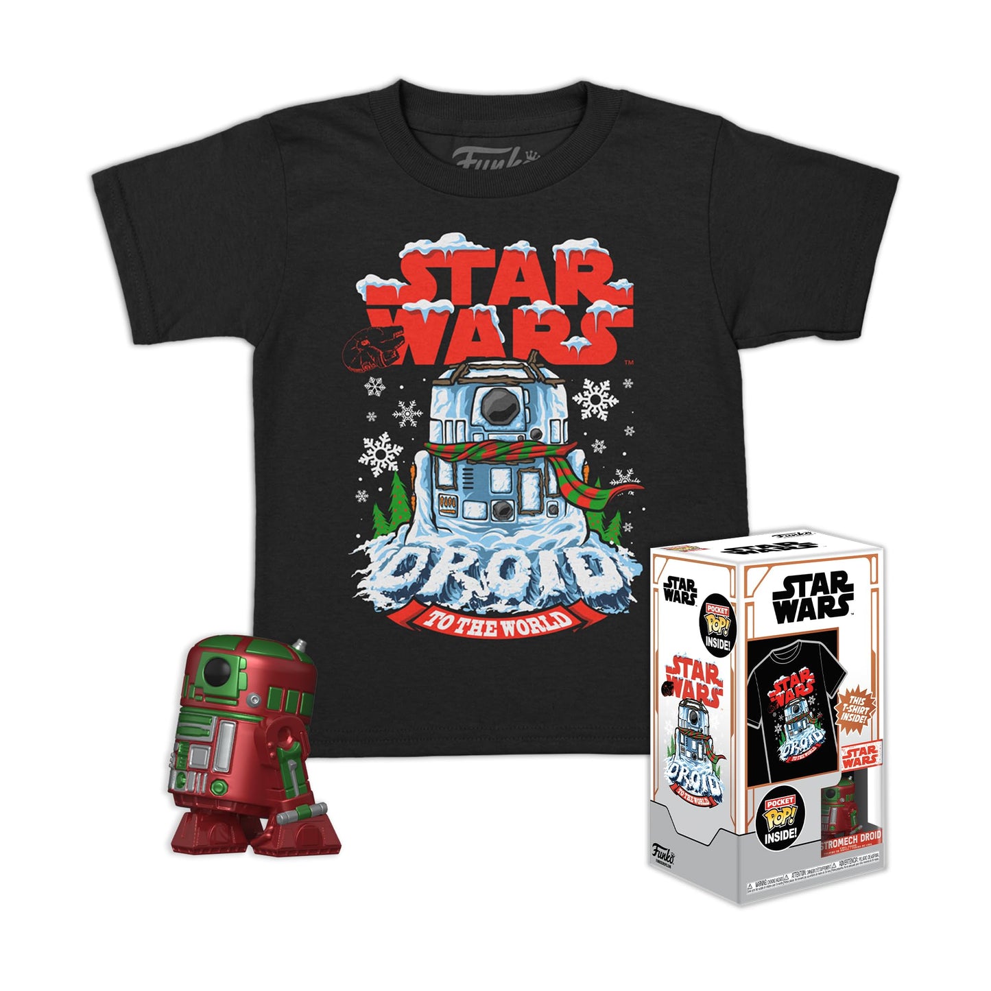 Funko Pocket POP! & Tee: Star Wars-Holiday R2D2 - Metallic - Small - (S) - T-Shirt - Clothes with Collectable Vinyl Minifigure - Gift Idea - Toys and