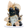 Boho Cake Topper Happy Birthday Cake Decorations with Balls Eucalyptus for Wedding Birthday Supplies (Black)