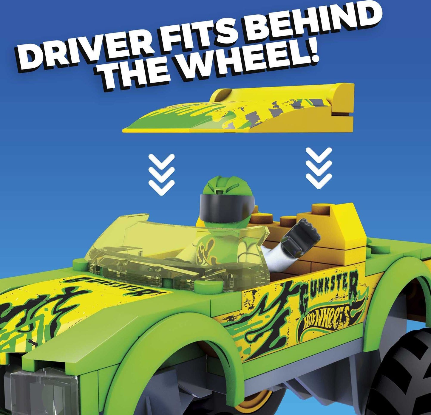 MEGA Hot Wheels Gunkster Monster Truck Building Set Toy Car with Micro Figure Driver, 69 Pieces, Gift Set for Boys and Girls Ages 5 and Up