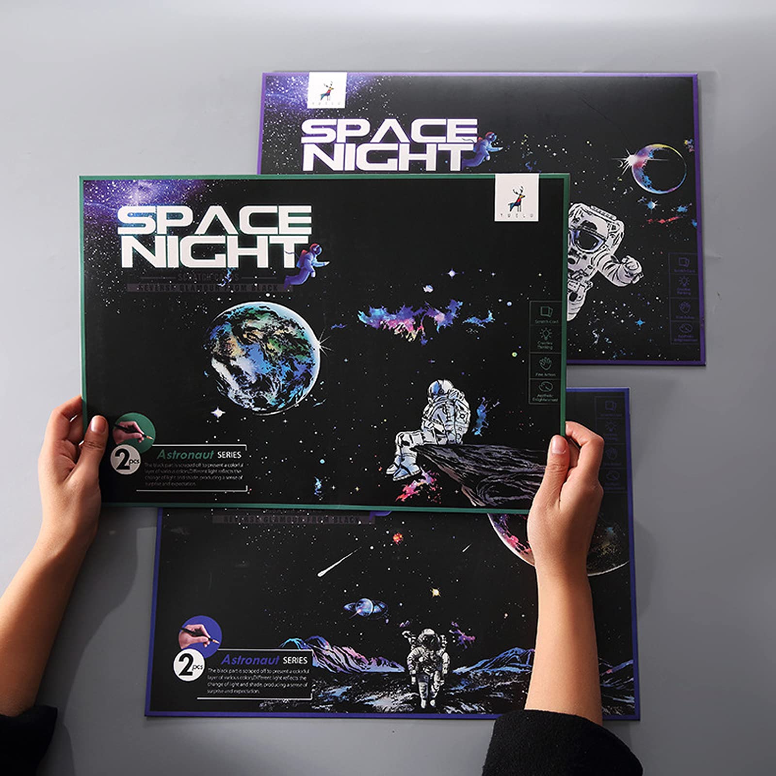 Space Series Scratch & Engraving Art Paper Kit (16"x11.2") for Teens & Adults - Rainbow Sketch Cosmos Astronaut Starry Sky Painting Painting