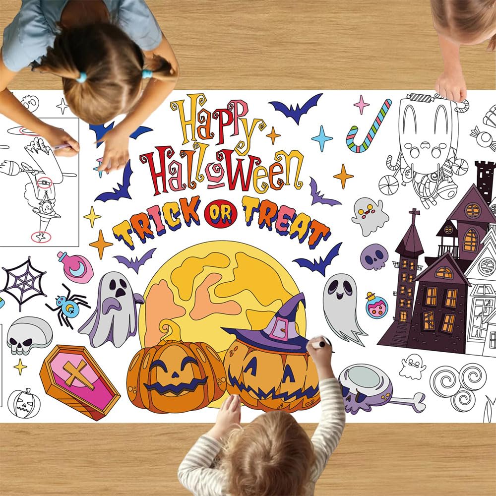 Quimoy Giant Halloween Coloring Poster - 72x30 Inches, Kids Crafts & Party Tablecloth/Banner