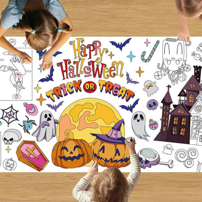 Quimoy Giant Halloween Coloring Poster - 72x30 Inches, Kids Crafts & Party Tablecloth/Banner