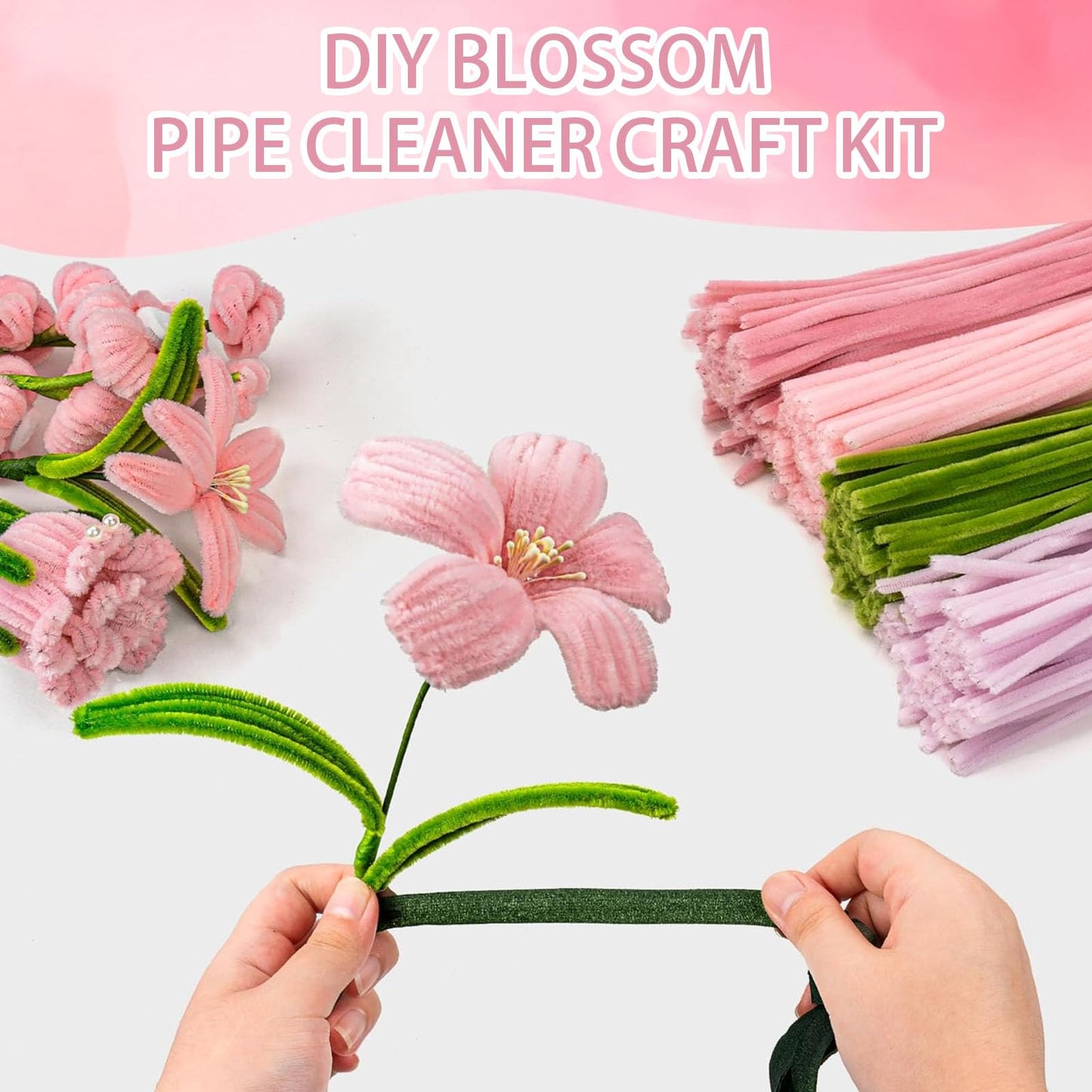 Homxzioa 922Pcs Floral Pipe Cleaners Kit for Flower Bouquet - Pastel Chenille Stems for Adult DIY Flower Craft, All-in-One Art Supplies