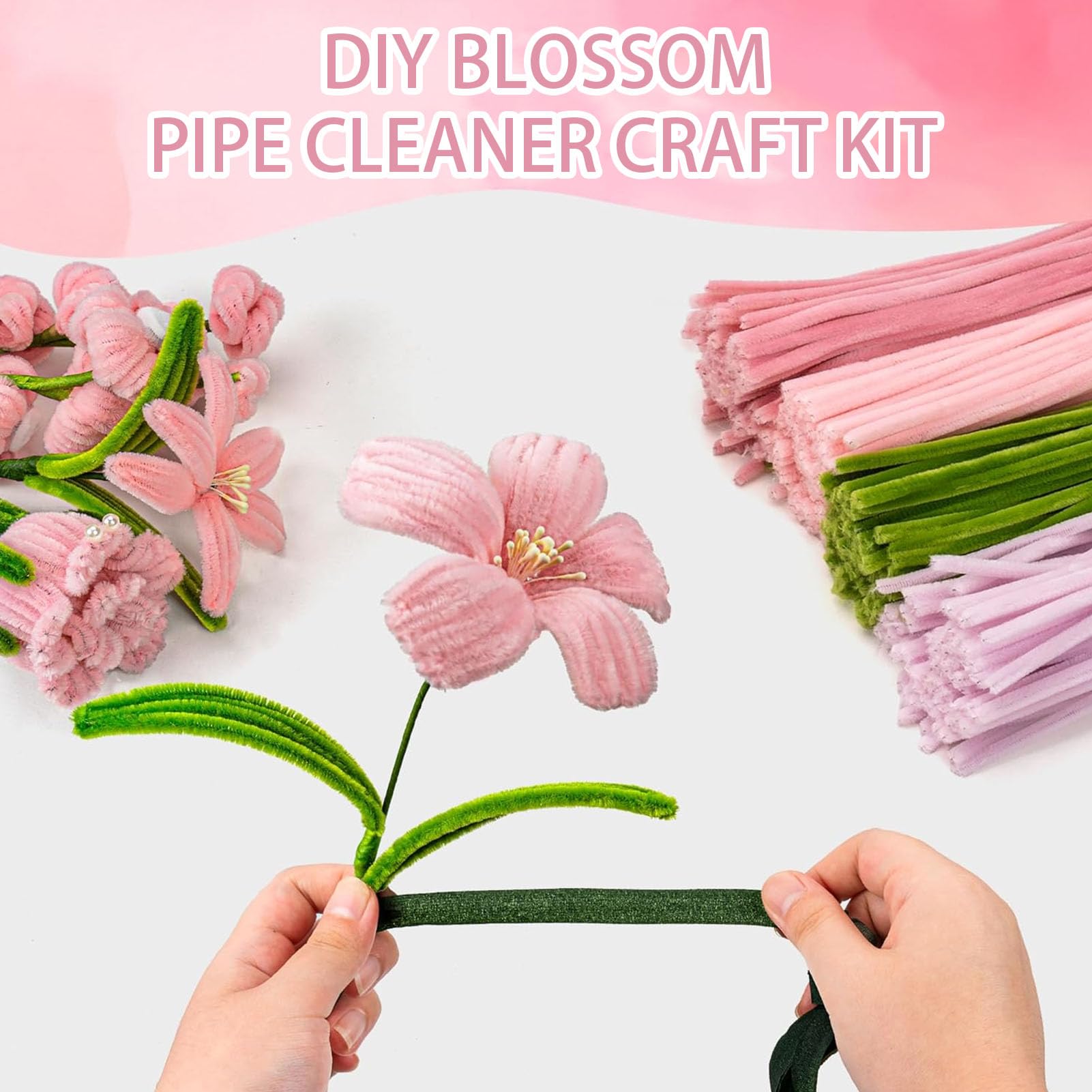 Homxzioa 922Pcs Floral Pipe Cleaners Kit for Flower Bouquet - Pastel Chenille Stems for Adult DIY Flower Craft, All-in-One Art Supplies