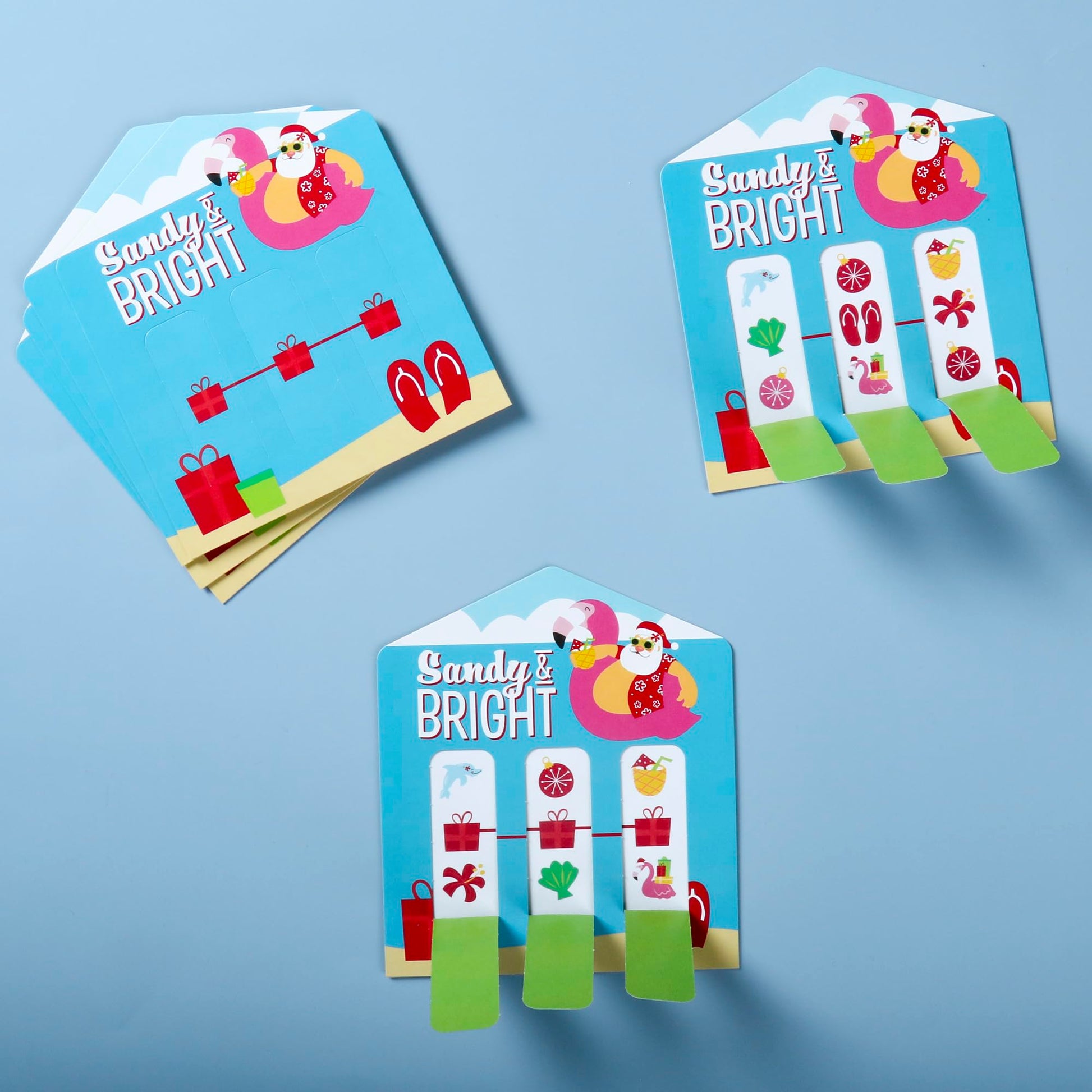 Big Dot of Happiness Tropical Christmas - Beach Santa Holiday Party Game Pickle Cards - Pull Tabs 3-in-a-Row - Set of 12