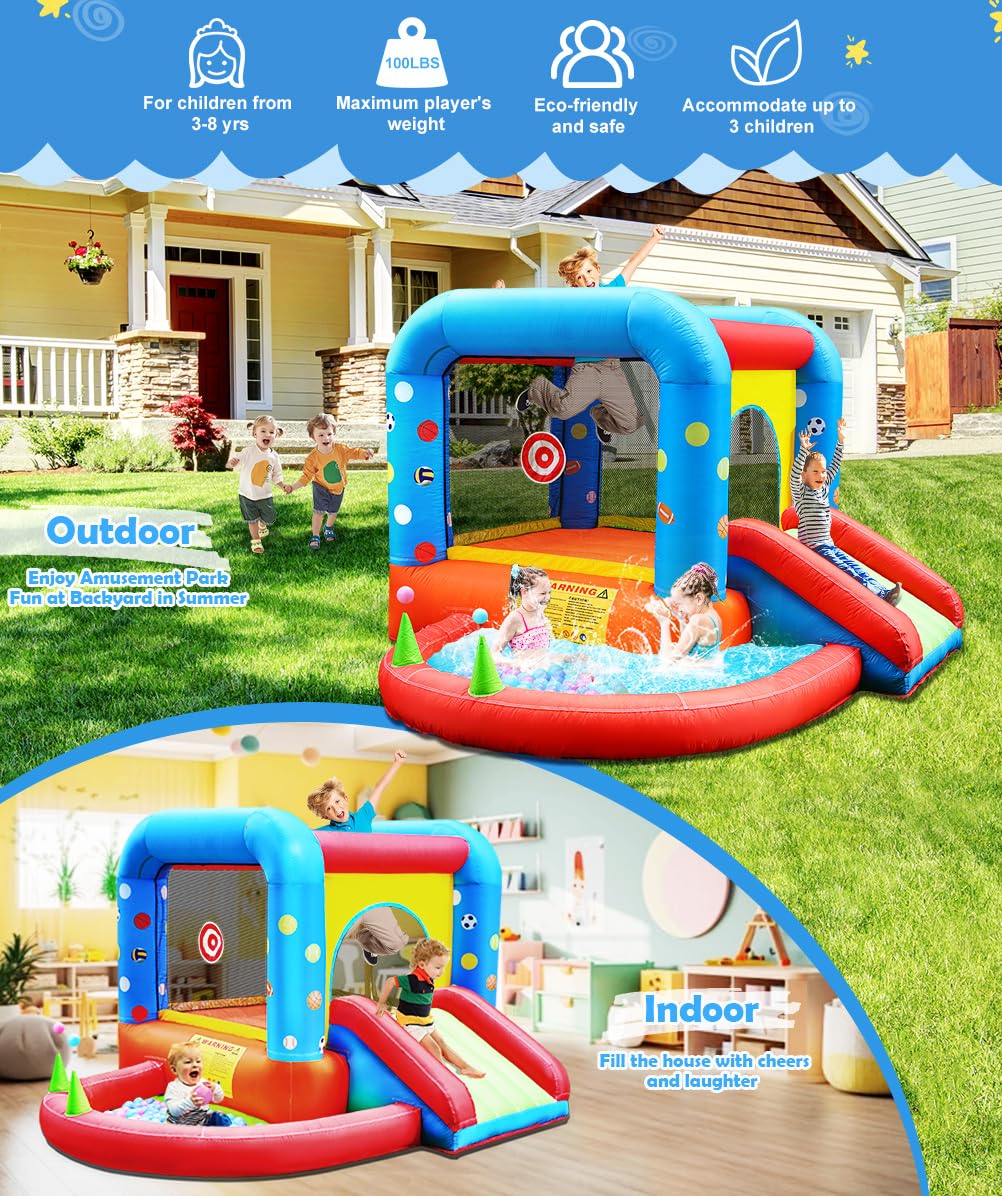Step4Fun Inflatable Bounce House, Kids Castle Slide Bouncer for Children Jumping Outdoor and Indoor Party, Baby Backyard Water Jumper Toy with Blower