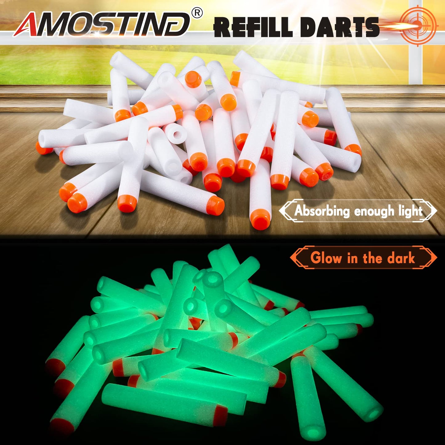 AMOSTING 1000PCS Glow in the Dark Foam Darts for Nerf Blasters