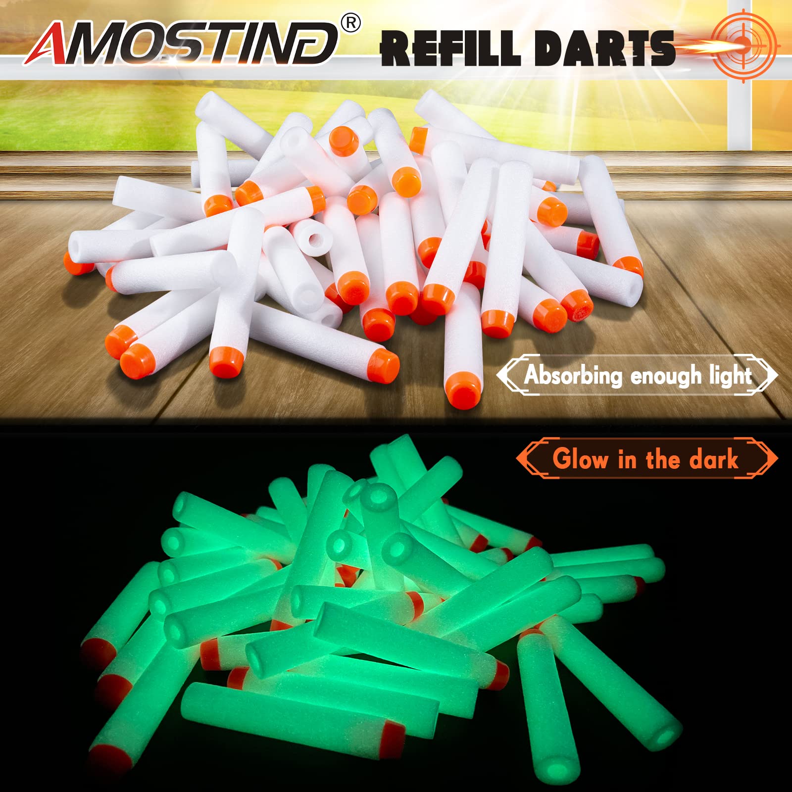 AMOSTING 1000PCS Glow in the Dark Foam Darts for Nerf Blasters
