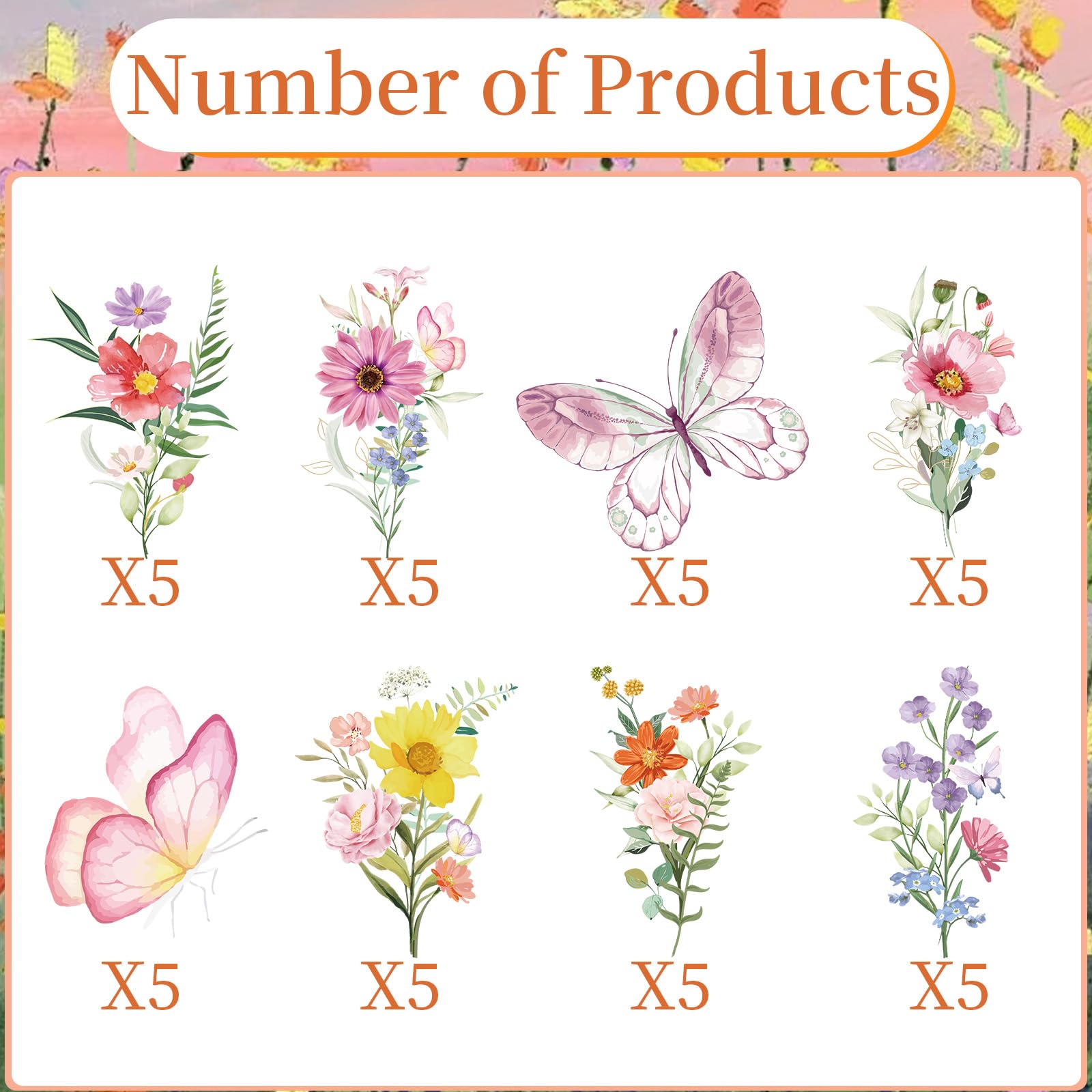 Deorfuy Wildflower Party Decorations 40PCS Cupcake Toppers Floral
