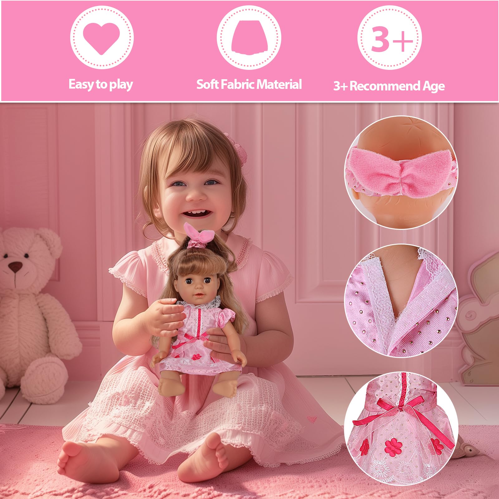 ARTST Doll Clothes,12 inch Baby Doll Clothes[6 Sets](Include 4 Hats + 1 Bowknot ) for 10/11/12 inch Baby