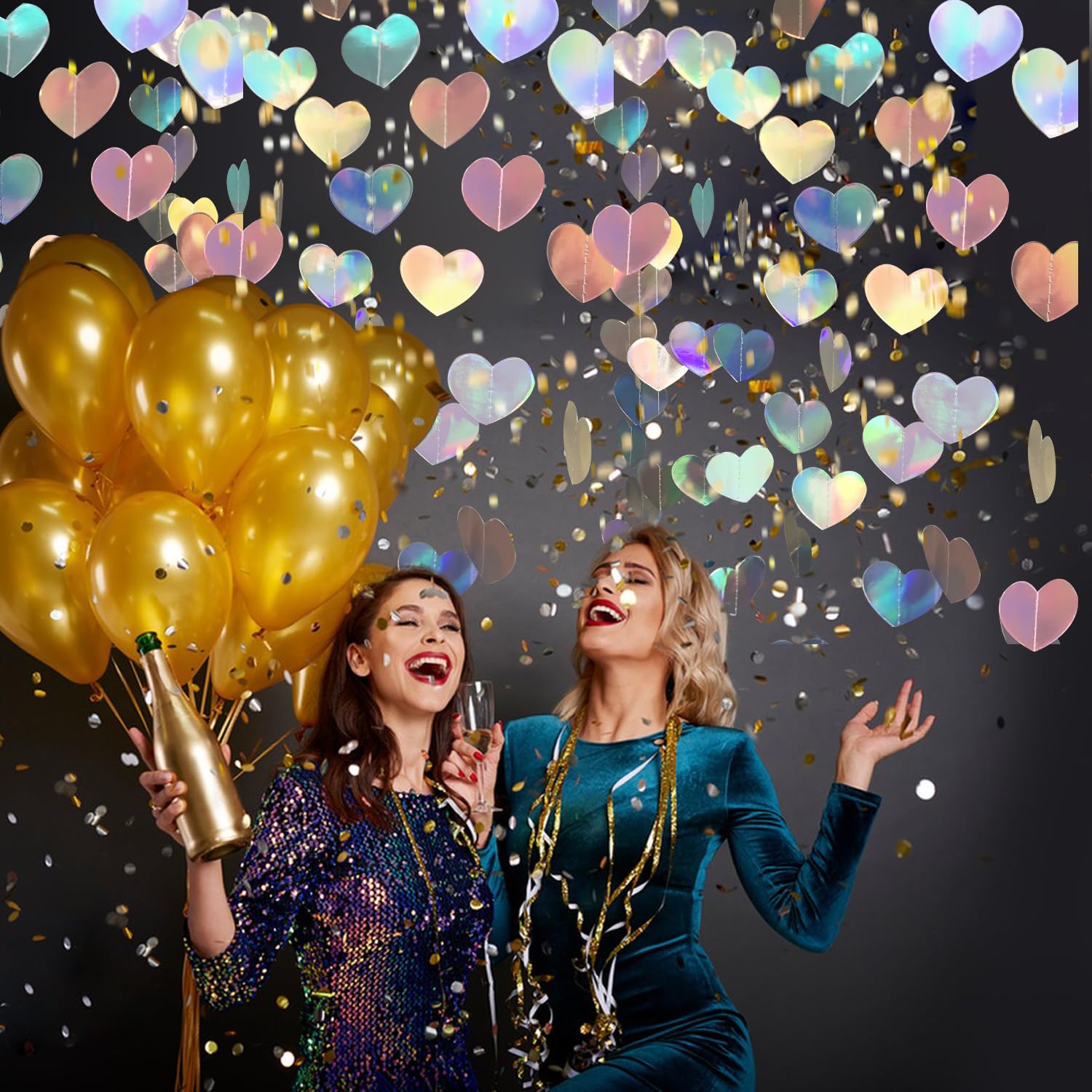 WENSEO 52Ft Shiny Corlorful Glitter Laser Love-Heart Garland Photo Booth Props for Girl Birthday Party Decorations ERAS Themed Birthday Banner