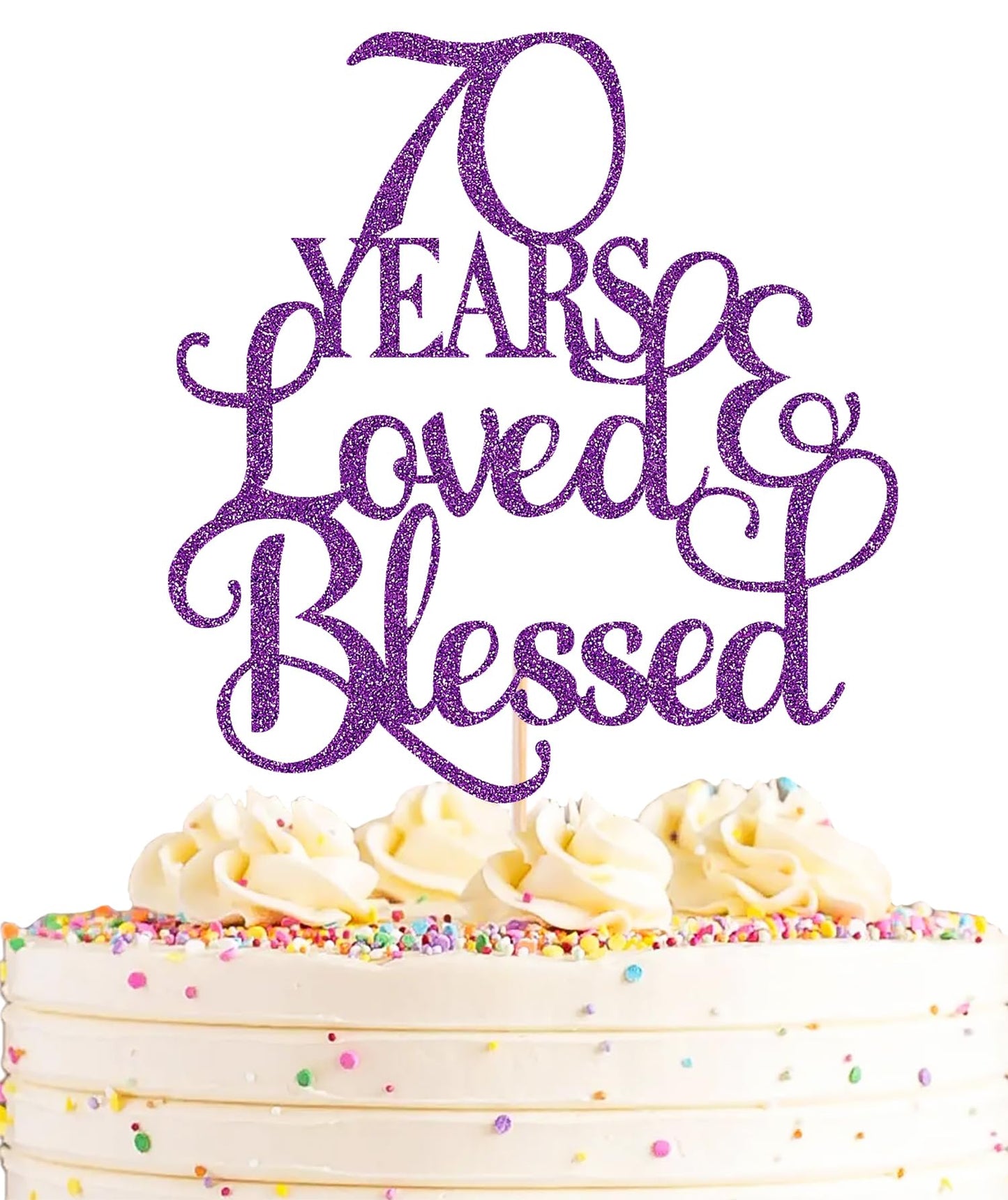 AHAORAY 70 Years Loved Cake Topper - Deep Purple Glitter 70th Birthday Cake Decorating Supplies, Perfect for 70th Anniversary or Birthday Photo Booth