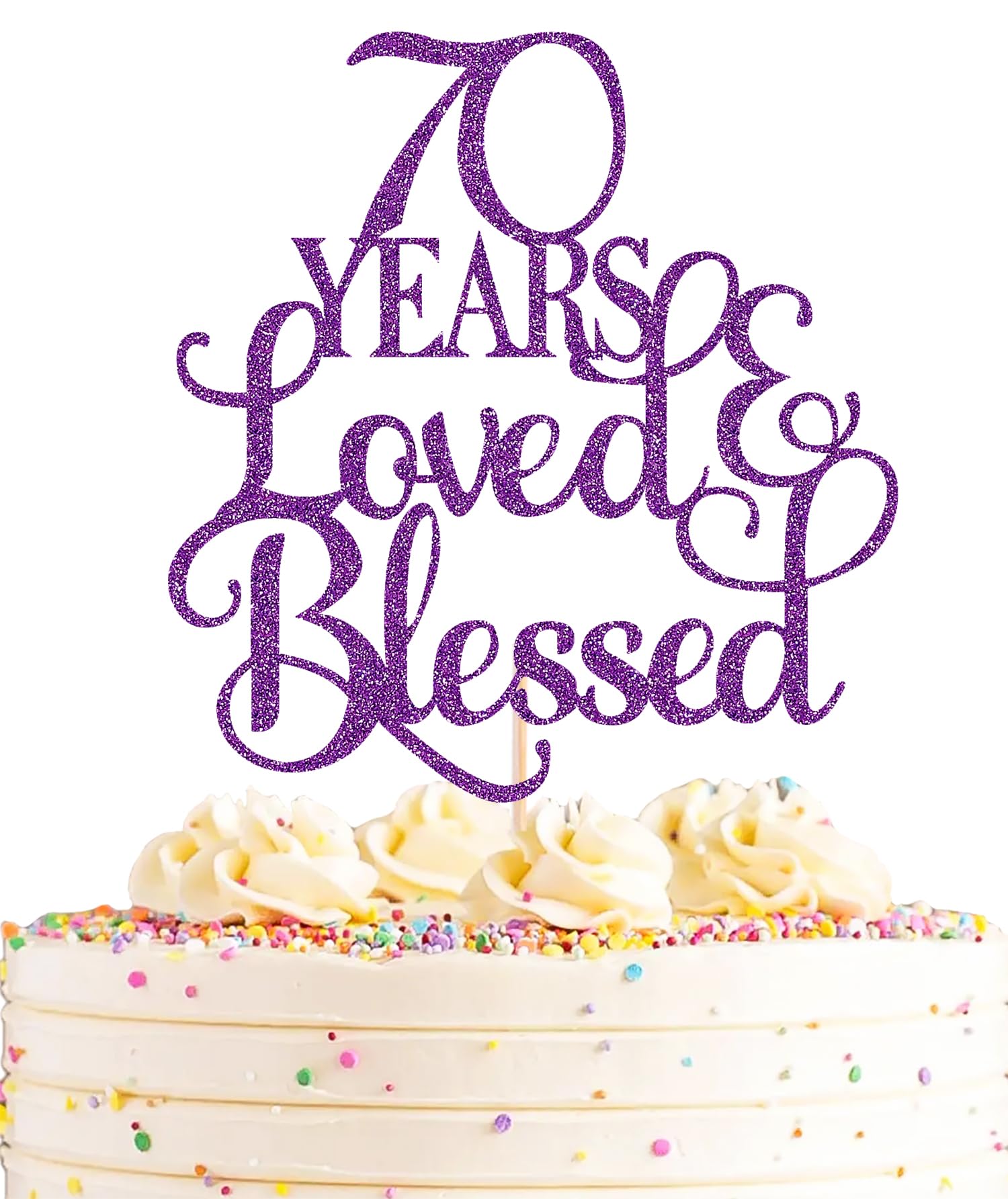 AHAORAY 70 Years Loved Cake Topper - Deep Purple Glitter 70th Birthday Cake Decorating Supplies, Perfect for 70th Anniversary or Birthday Photo Booth