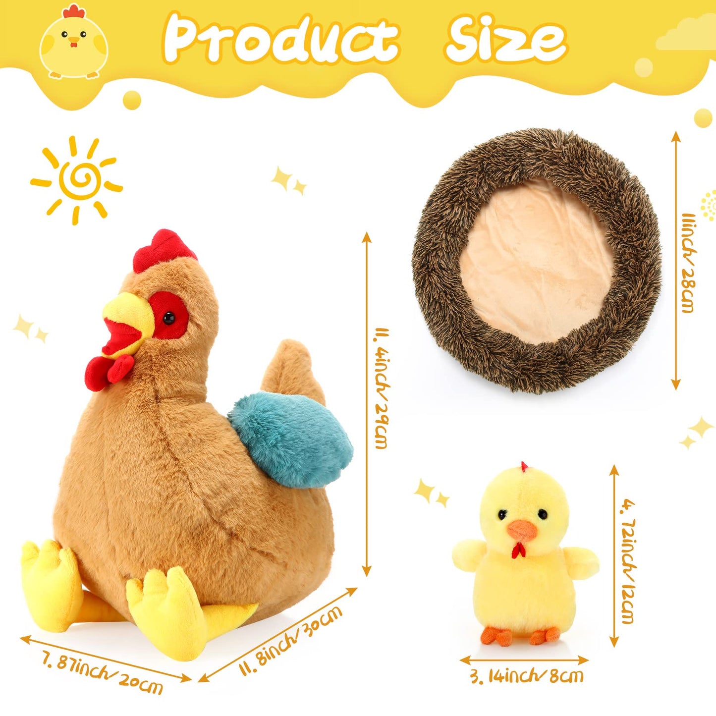Skylety 6 Pcs Chicken Stuffed Animal with Baby Chicks Inside Chicken Plush Toy for Kids Stuffed Animal Egg Laying Hen with Zippered Belly Farm Plushie