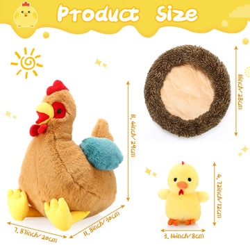 Skylety 6 Pcs Chicken Stuffed Animal with Baby Chicks Inside Chicken Plush Toy for Kids Stuffed Animal Egg Laying Hen with Zippered Belly Farm Plushie