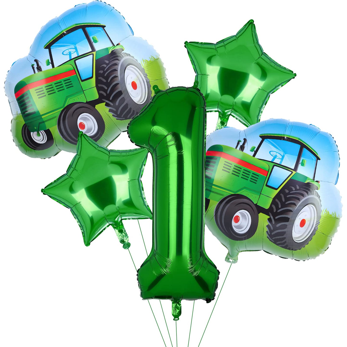 5Pcs Tractor Balloons, Green Tractor Birthday Number Mylar Foil Balloon Farm Theme 2nd Birthday Party Supplies Decor (2nd)