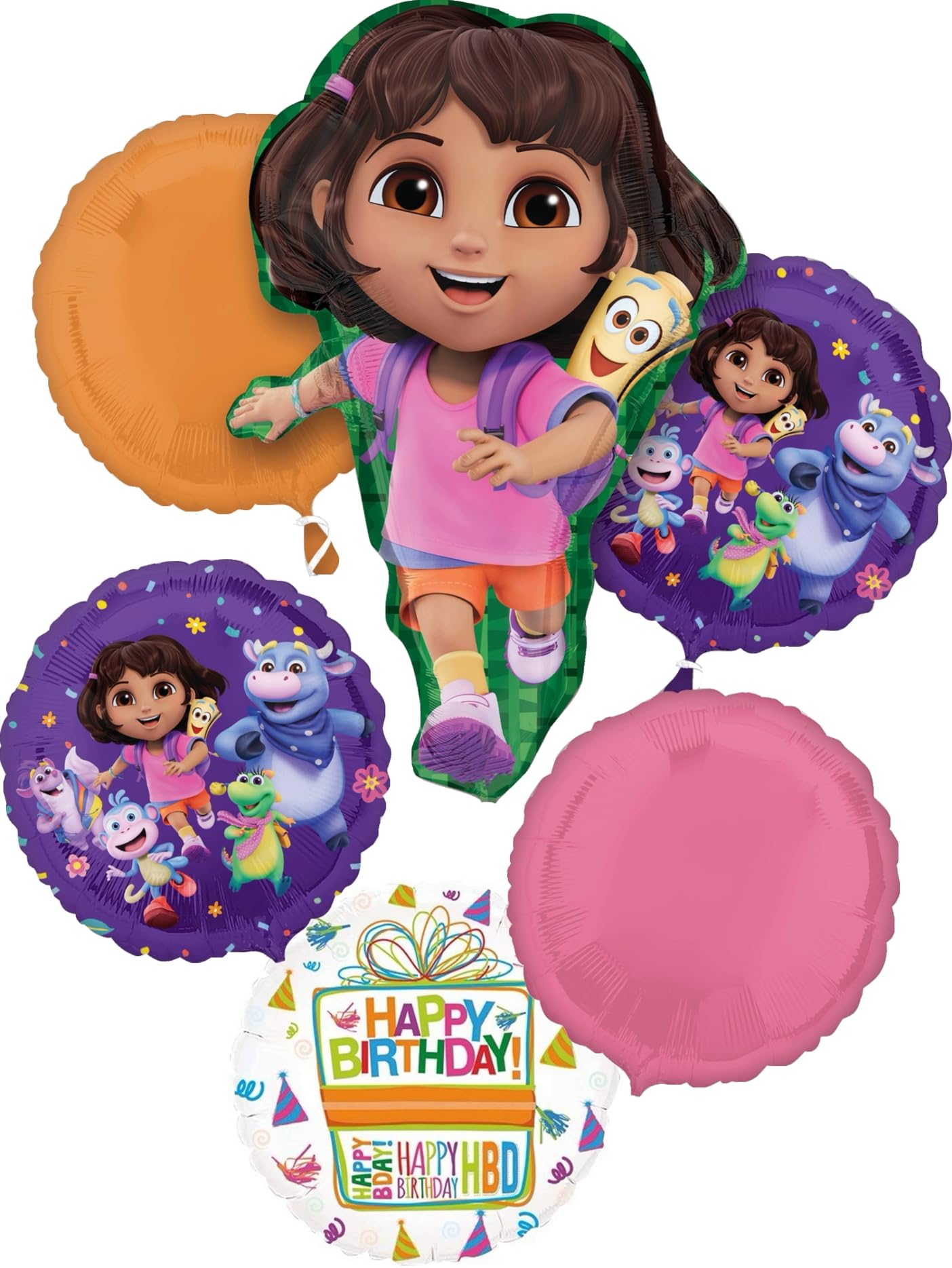 Anagram Dora's Birthday Party Supplies 6pc Foil Balloon Bouquet Decorations