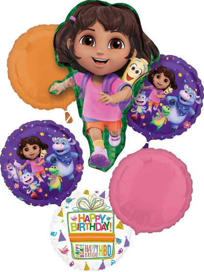 Anagram Dora's Birthday Party Supplies 6pc Foil Balloon Bouquet Decorations