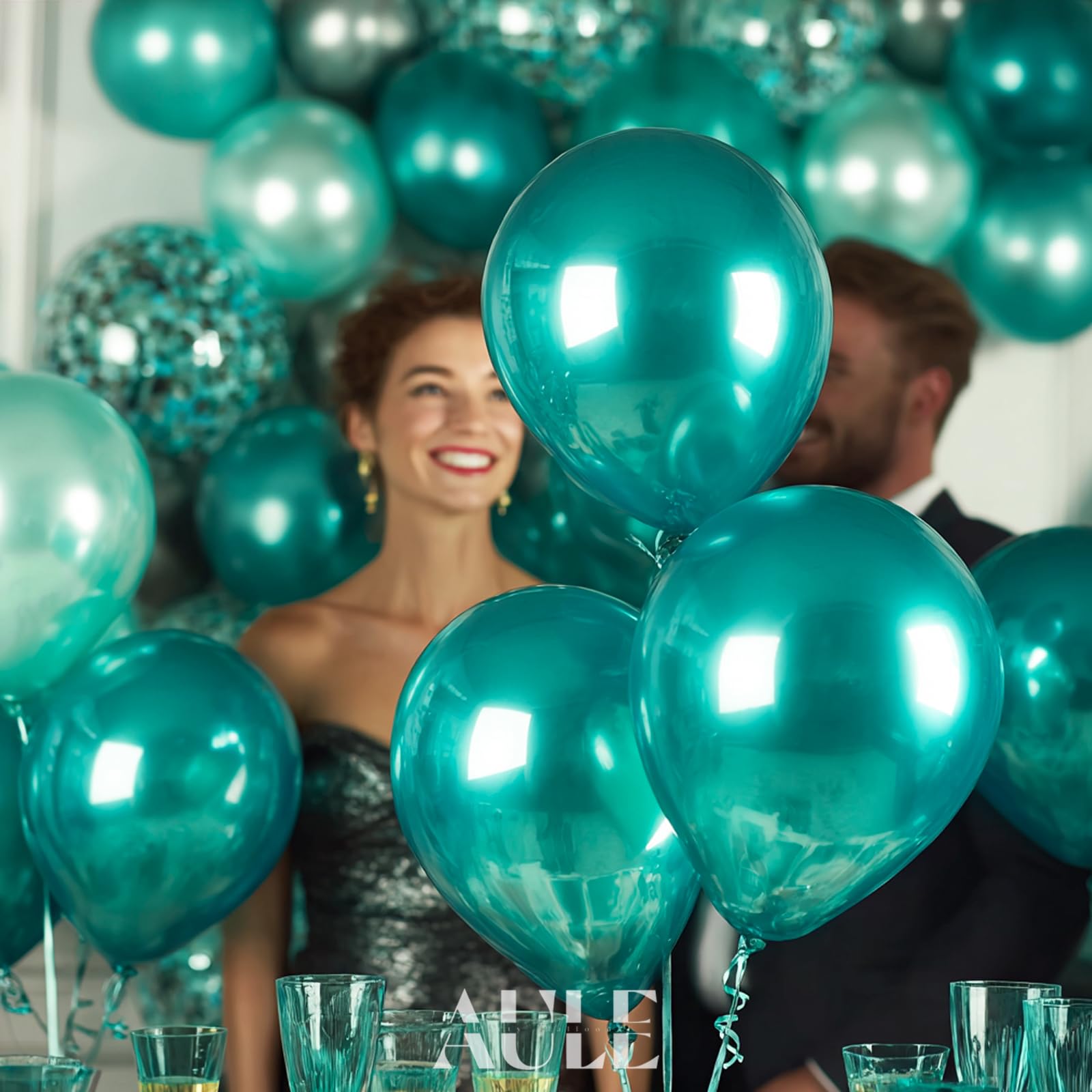 AULE 50Pcs Metallic 12 Inch Teal Green Chrome Helium Shiny Balloon