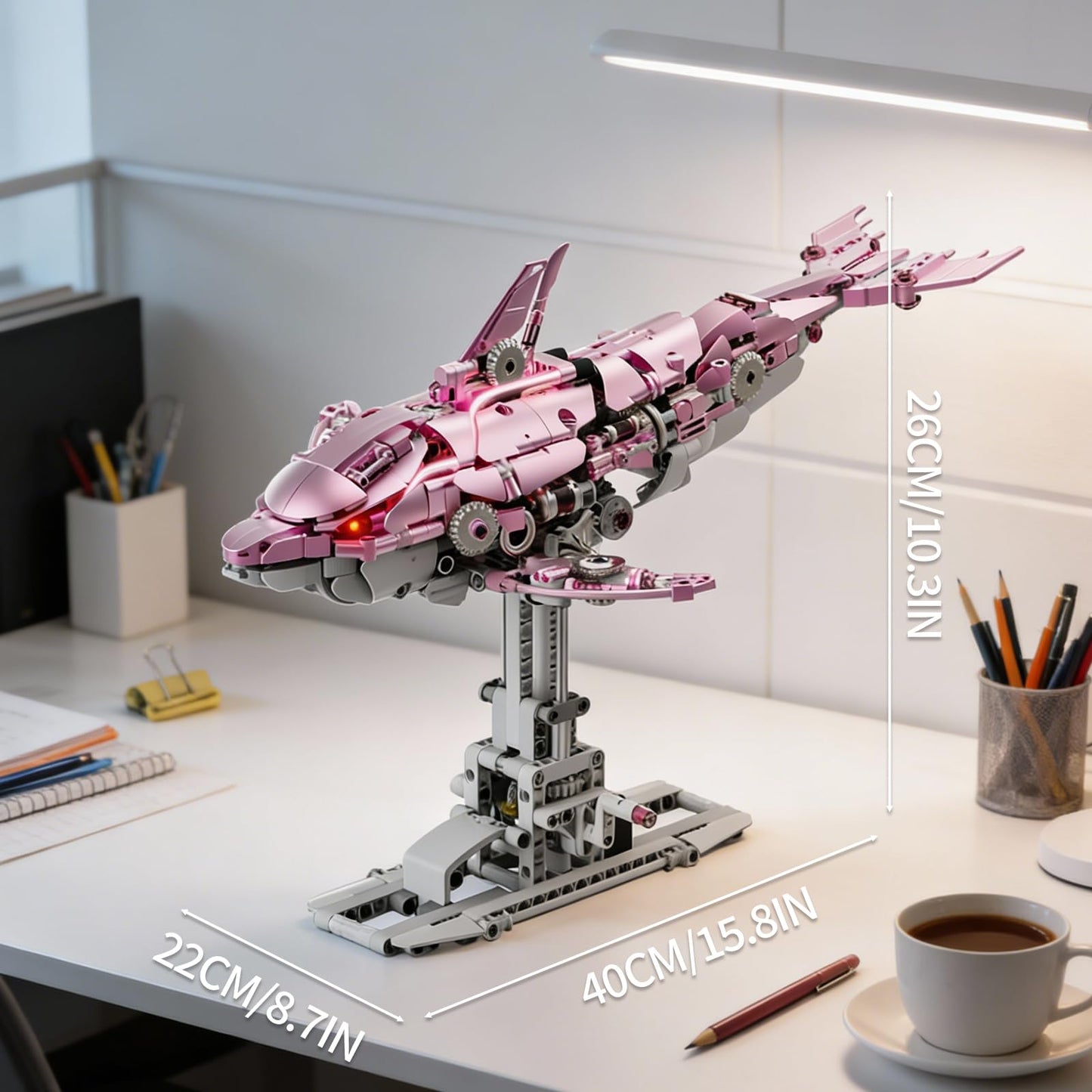 Myth Qholve Mechanical Pink Dolphin Building Blocks Set Hand-Operated Motion, Detailed Gear Design, Display & Play Model Futuristic Ocean Animal Model