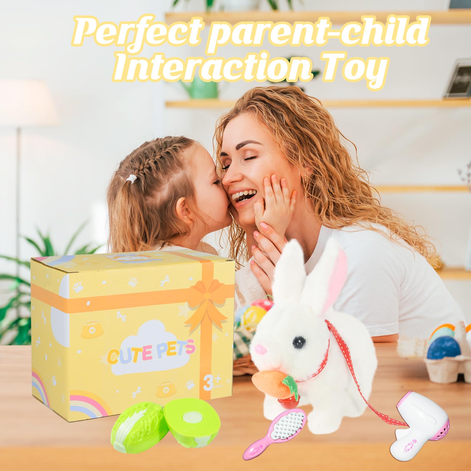 lonfypeng Hopping Rabbit Interactive Electronic Pet Plush Bunny Toy with Sounds and Movements Animated Walking Wiggle Ears Twitch Nose Gift