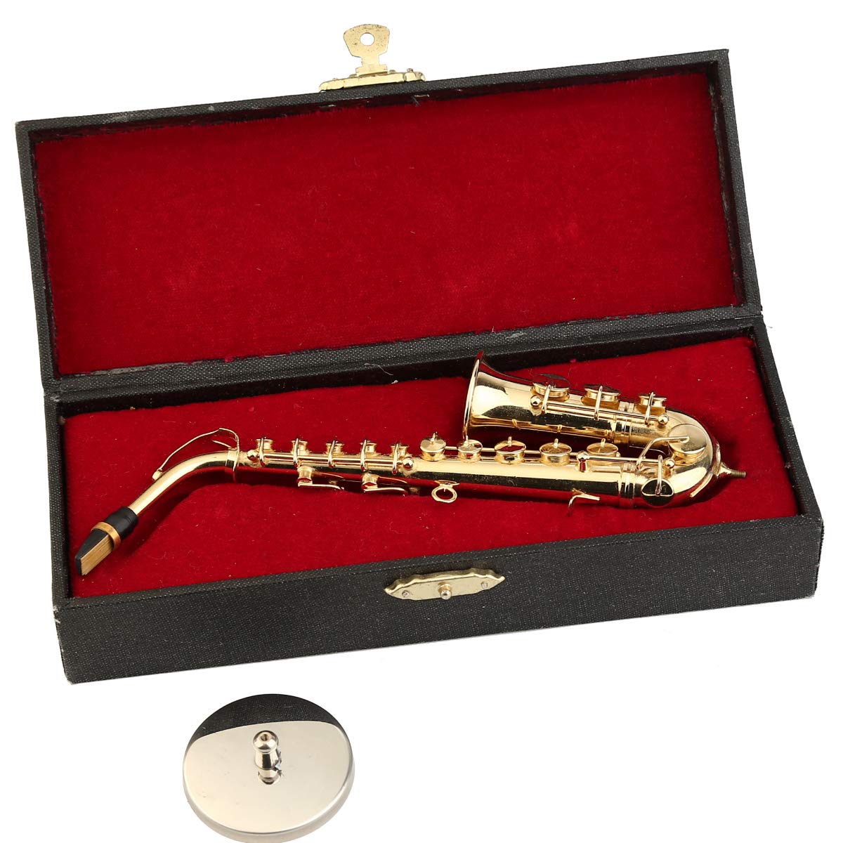 Dselvgvu Miniature Saxophone with Stand and Case Brass Mini Musical Instrument Replica Collectible Figurines Dollhouse Accessories Model Home