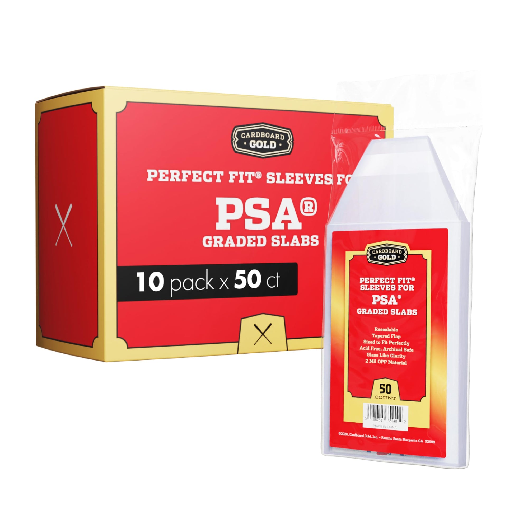 Cardboard Gold PSA Graded Card Sleeves - 50 Count with PSA Logo, Resealable Slabs Sleeve - Precise Fit Slab Protector for Grading Baseball Football